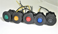 Rocker Switch 12 volt DC Round LED Illuminated SPST Blue Red Yellow Green Black Panel Mount  #cSwb0 cswr0 cswy0 cswg0/sw