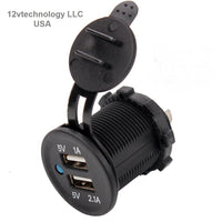 12V DC 3.1A Waterproof Dual Car USB Charger Socket Red Power LED #CUR