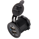 Dual Motorcycle Handlebar Mount USB Charger 3.1 A + 12V Socket Plug Outlet Wires - 12-vtechnology