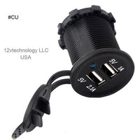 High Power 3.1A USB Charger + 12V Socket + Blue Switched Panel Outlet + Wires - 12-vtechnology