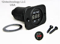 INDUSTRIAL THICK BODY RED 12-24V MOTORCYCLE LED DIGITAL VOLTMETER ROUND PANEL - 12-vtechnology