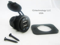 No LED Waterproof Dual USB Charger Socket 12 V Outlet Power Marine Motorcycle - 12-vtechnology