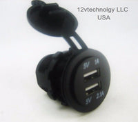 Dual USB Charger and Socket With Wires Panel Mount Marine 12 Volt Jack Power Outlet - 12-vtechnology