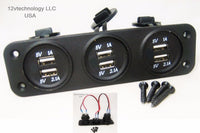 No LED Industrial Triple USB 9.3 Amp Chargers Panel Plug Mount Marine 12 Volt Outlet - 12-vtechnology