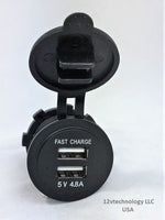 Motorcycle Waterproof  4.8 Amp Heavy Duty Charger w/ Wires USB 12V Plug Socket - 12-vtechnology