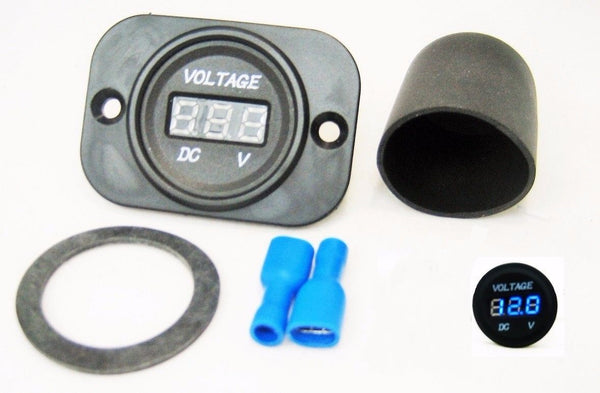 Waterproof 12V-24V Car Motorcycle Blue DC Digital Display Round Voltmeter Meter - 12-vtechnology