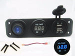 Triple USB Charger + Blue Voltmeter +Blue Switch Panel Marine Outlet w/ Jumpers #QCN8/SWB1/CV/CYKD/Qplt/4sq