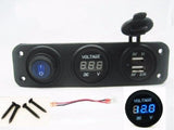 Triple USB Charger + Blue Voltmeter +Blue Switch Panel Marine Outlet w/ Jumpers