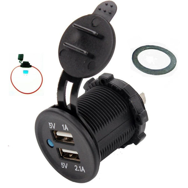 Waterproof Dual USB Charger Socket Plug Outlet 3.1A Panel Mount Motorcycle +Fuse - 12-vtechnology
