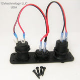 Triple 3.1 Amp USB Charger + Voltmeter +12 V Socket Panel Marine Outlet w/Jumper - 12-vtechnology