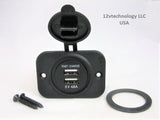 Motorcycle Waterproof  4.8 Amp Heavy Duty Charger w/ Wires USB 12V Plug Socket - 12-vtechnology