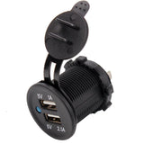 Rugged Waterproof Blue Dual 3.1A USB Charger Plug Socket Outlet 12V With Boot - 12-vtechnology