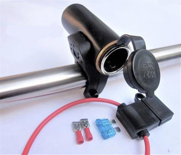 Cigarette Lighter Accessory 12 V Socket w/Cap, Fuse, Boot and Mount -Motorcycle - 12-vtechnology