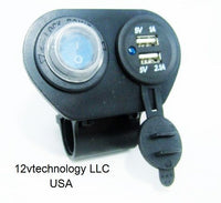 Dual Motorcycle Handlebar Mount USB Charger 3.1 A w/ Switch 12 Volt - 12-vtechnology