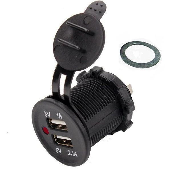 Red LED Waterproof Dual USB Charger Socket Outlet 3.1 amp Panel Mount Motorcycle - 12-vtechnology