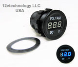 Industrial Large Body Waterproof Round 12 Volt Blue Voltmeter W/ Boot Battery Bank