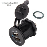 Twin Blue USB 3.1 Amp Chargers Panel Plug Mount Marine 12V Motorcycle Outlet - 12-vtechnology