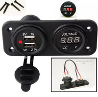 WIRED MOTORCYCLE BOAT RV WATERPROOF RED DUAL USB SOCKET CHARGER AND VOLTMETER - 12-vtechnology