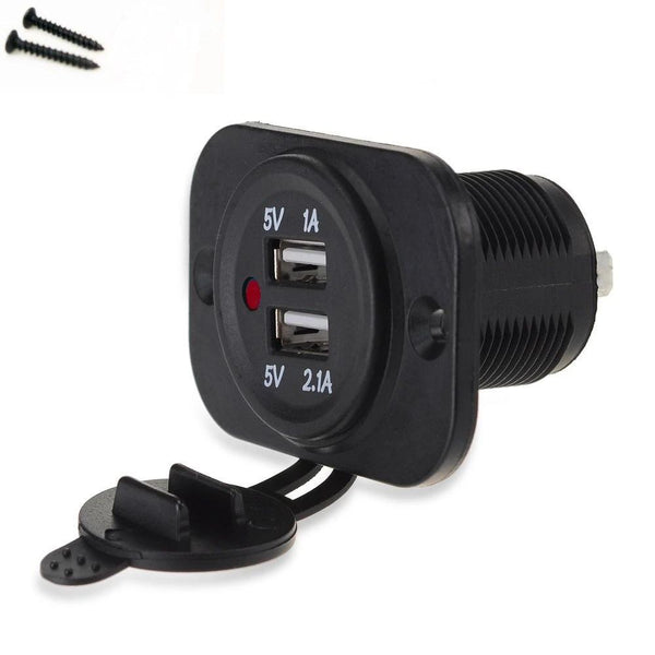 RED LED 12V DC 3.1A Waterproof Dual Car USB Charger Socket Panel Mounting Screw - 12-vtechnology