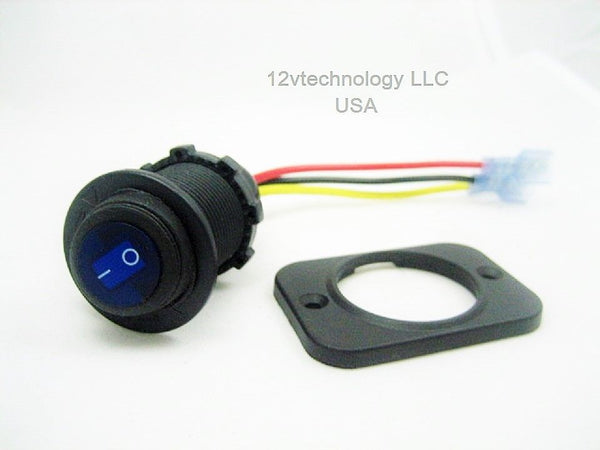 Waterproof Rocker Toggle Switch SPST Socket 12 Volt Marine Blue LED Panel Dashboard - 12-vtechnology