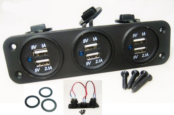 Blue USB 9.3 Amp Output Charging Station Panel Plug Mount Marine 12 Volt Outlet - 12-vtechnology
