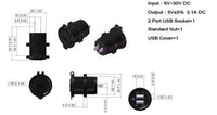 3.1 Amp USB Charger + Voltmeter + 12V  LED Socket + Switch Panel Outlet Wires - 12-vtechnology