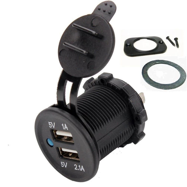 Waterproof Dual USB Charger Socket Power Plug Outlet Powerful 3.1A Panel Mount - 12-vtechnology