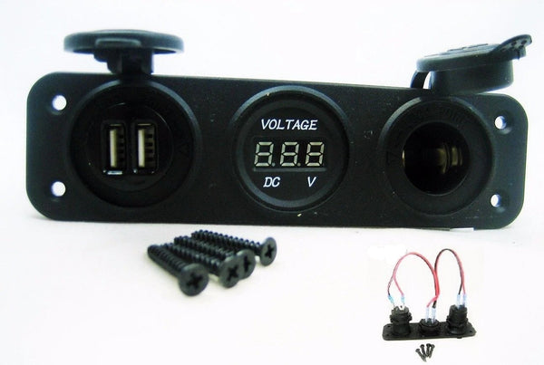 Easy Installation USB Charger + Voltmeter +12 V Socket Panel Marine Outlet Jack - 12-vtechnology