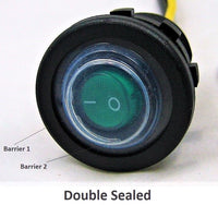 Double Seal Waterproof Green LED Rocker 12V Toggle Switch SPST Boat Round IP66 - 12-vtechnology