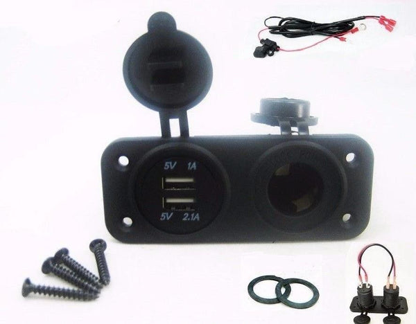New Dual USB Charger and Socket Panel Mount Marine 12 Volt Power Outlet w/ Wires - 12-vtechnology