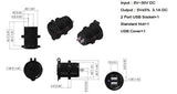 3.1 Amp USB Charger + 12V  LED Socket + Blue Switched Panel Outlet + Wires - 12-vtechnology