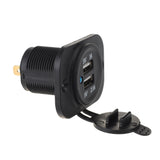 12V DC 3.1A Waterproof Dual Car USB Charger Socket w/ Panel Mounting Screws - 12-vtechnology