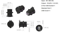 Waterproof Dual USB Charger Plug Socket Outlet 3.1 amp Panel Motorcycle w/ Wires - 12-vtechnology