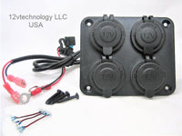 Waterproof Four 12V Accessory Plug Power Socket Lighter Outlet Jack Marine RV - 12-vtechnology