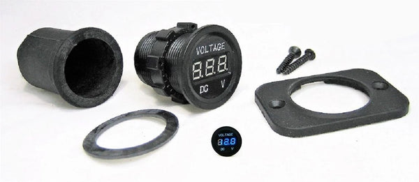 Industrial Large Body Waterproof Round 12V Blue Voltmeter W/ Boot Battery Bank - 12-vtechnology