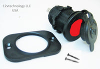Accessory Lighter Socket 12V Marine w Red LED & Boot Illuminated Plug Outlet - 12-vtechnology
