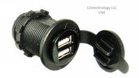 12V or 24 Volt Triple USB Charger + Blue Voltmeter + Socket Panel Outlet Wires - 12-vtechnology