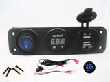 USB Charger + Blue Voltmeter + Power On/OFF LED Switch Wired Panel Marine Outlet - 12-vtechnology