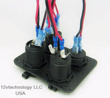 Quad Socket USB 12V Power Plug Panel Mounting Plate w/ Daisy Jumpers - 12-vtechnology