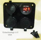 Triple Heavy Duty 20A 12V Plug High Power Voltmeter Socket Plug Outlet Panel RV - 12-vtechnology