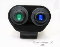 Twin LED Rocker Switches SPST Waterproof 12 Volt Motorcycle Handlebar Mount to 1" - 12-vtechnology