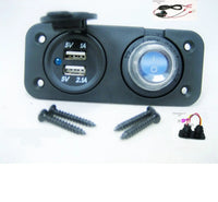 Waterproof 3.1 Amp Dual USB Charger + LED Rocker Switch + Wires Panel Marine 12V - 12-vtechnology