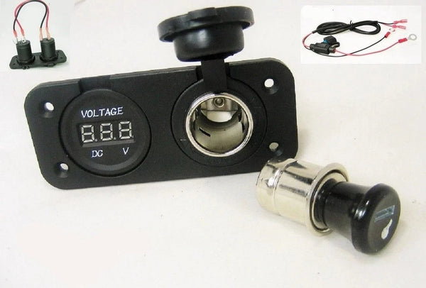 Wired Accessory + Lighter Plug Socket Power Outlet Boat 12 Volt Voltmeter 60" Wires - 12-vtechnology