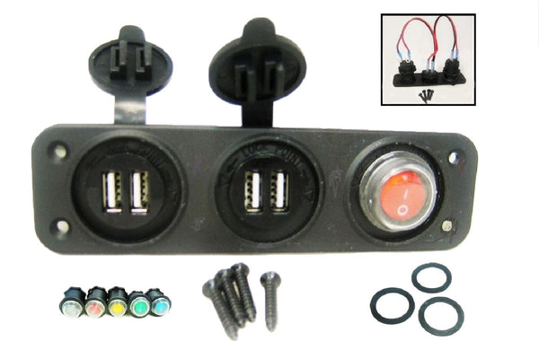 6.2A Dual USB Chargers + LED Switch - Wires Panel Mount Marine 12V Power Outlet #ycn8/2cybd/swRa/tplt/4#.