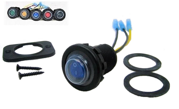 Double Seal Blue LED Waterproof Rocker 12 Volt Toggle Switch SPST Marine Round IP66 #SWB1B