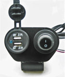 Dual Motorcycle Handlebar Mount USB Charger + 12 V Power Switch Plug Outlet swblk2+cpb+tmnt/+a60+2sbn