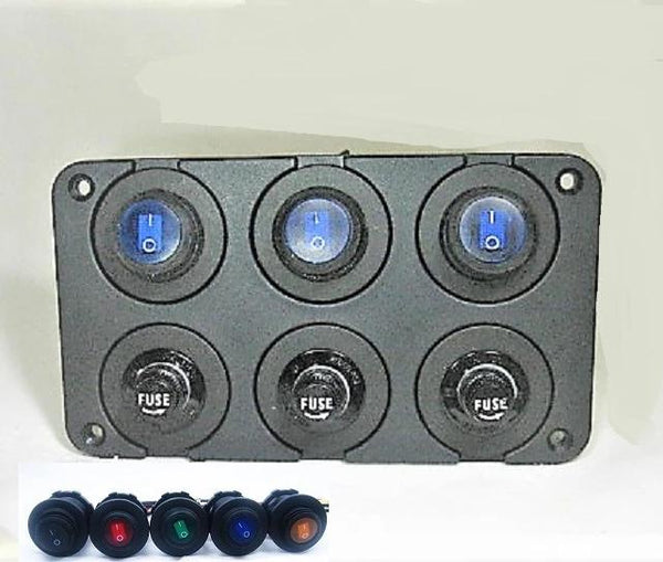 Three Fused Waterproof Rocker Toggle Round Switch SPST Socket 12V Panel LED #	 3cswb1/3fssr-15/hplt/4