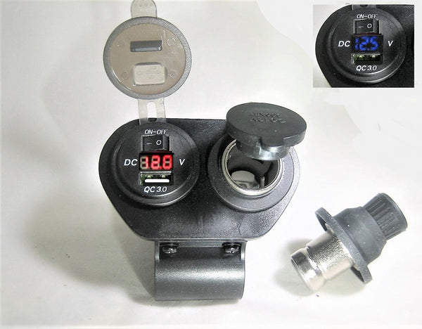Dual Motorcycle Handlebar USB Charger Red Voltmeter Lighter Socket On Off Switch #SUVR/CTD/Splg//pba/TMNT/2SBPN