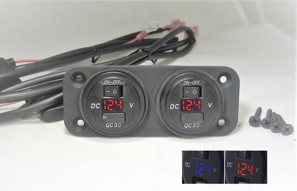 Two Battery Bank Monitor 12V Voltmeter Separate On / Off Switches Marine w/ fused wires.   #2sur/tplt/4/2A60