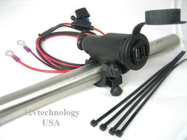 USB Charger Adapter Socket Plug 12 V Outlet Handlebar Motorcycles Mount iPhone - 12-vtechnology